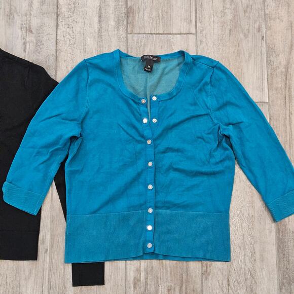 White House Black Market Cardigans Size M Lot of 3 Black Teal Button Up Sweater - Picture 2 of 14